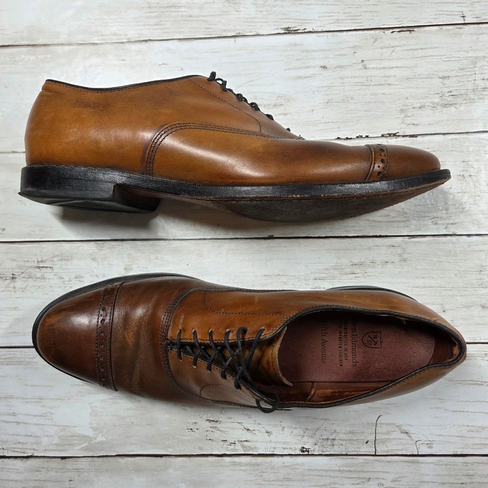 Allen Edmonds Fifth Avenue Cap Toe Oxford Mens 10 C Brown Leather Brogue USA
